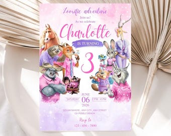 Szablon zaproszenia urodzinowego Zootopia 2 do edycji, Zootopia Judy Hopps, zaproszenie Zootropolis, karta zaproszenia Zootopia do pobrania natychmiast