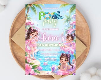 Plantilla editable de Canva para invitación de cumpleaños Kpop, invitación para niños, invitación imprimible para fiesta en la piscina Kpop, descarga digital instantánea.