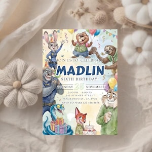 Invito di compleanno di Zootropolis 2 - Modello modificabile, download digitale di Zootropolis, Judy Hopps, Invito di Zootropolis - Modello Canva, download digitale immagine 7