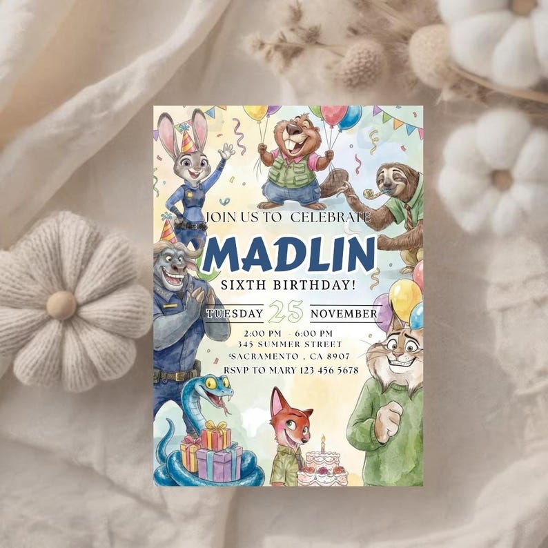 Invito di compleanno di Zootropolis 2 - Modello modificabile, download digitale di Zootropolis, Judy Hopps, Invito di Zootropolis - Modello Canva, download digitale immagine 7