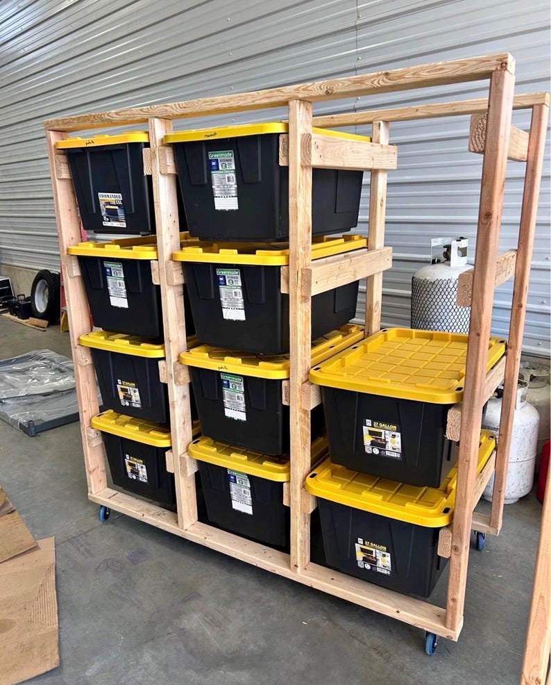 Woodworking Plastic Container Rack DIY Plastic Tote Storage Rack Plans | Garage Storage Organizer | 2x4 ...