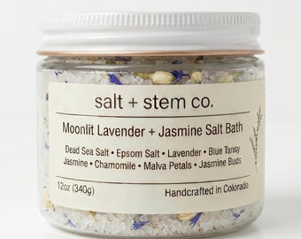 Moonlit Lavender + Jasmine Bath Salt • Relaxation Salt Soak • Handmade Bath Salts • Spa Gift