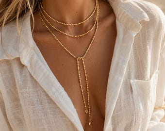 Collier sautoir doré ou argenté, long collier à plusieurs rangs de perles, collier en Y avec pendentif cœur, bijou tendance en plastique (cadeau).