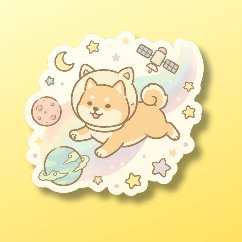 Cute Shiba Inu Space Sticker, Kawaii Dog Astronaut Sticker, Pastel ...