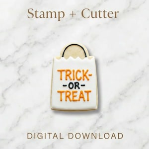 トリック・オア・トリートバッグ型クッキーカッターとスタンプのSTLファイル（デジタルダウンロード、3Dプリント用）