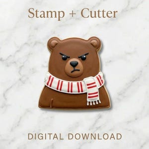 Grumpy Bear Cookie Cutter STL | Angry Bear Stamp, Winter Baking (Digital Download)
