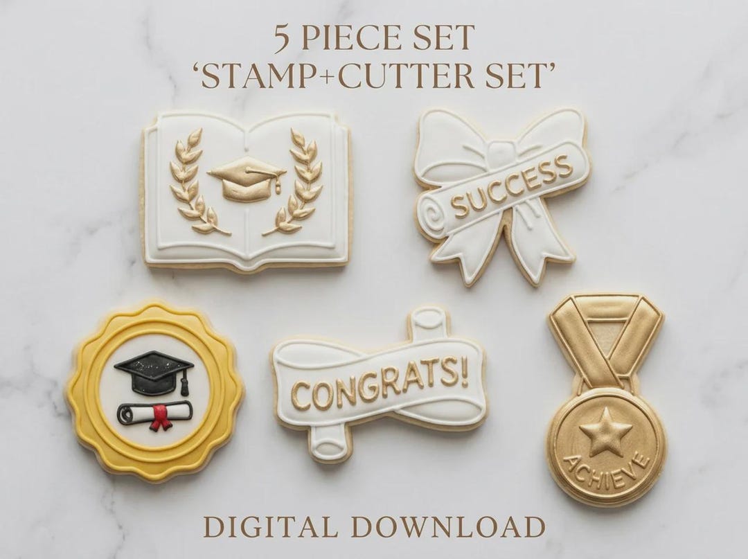 Graduation Cookie Cutter Stamp Set | Diploma, Medal, Congrats Banner ...