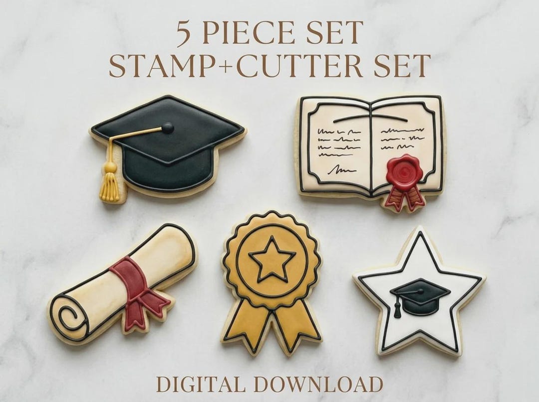 Graduation Cookie Cutter Stamp Set | Cap, Diploma, Star Designs ...