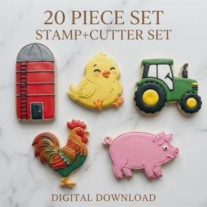 Farm Animal Cookie Stamp & Cutter Set – 20 Designs (Digital Download)
