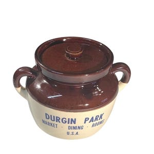 ヴィンテージ マッコイ陶器 ダーギンパーク ビーンポット 蓋付き ブラウンクリーム ストーンウェア 341