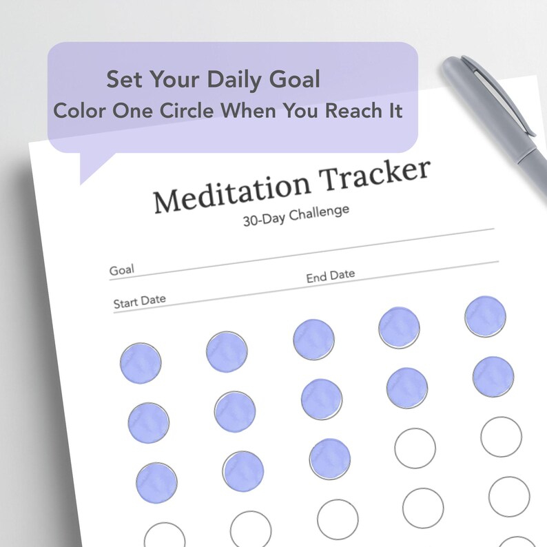 30 Day Meditation Tracker Printable , Mindfulness Habit , Daily Calm ...