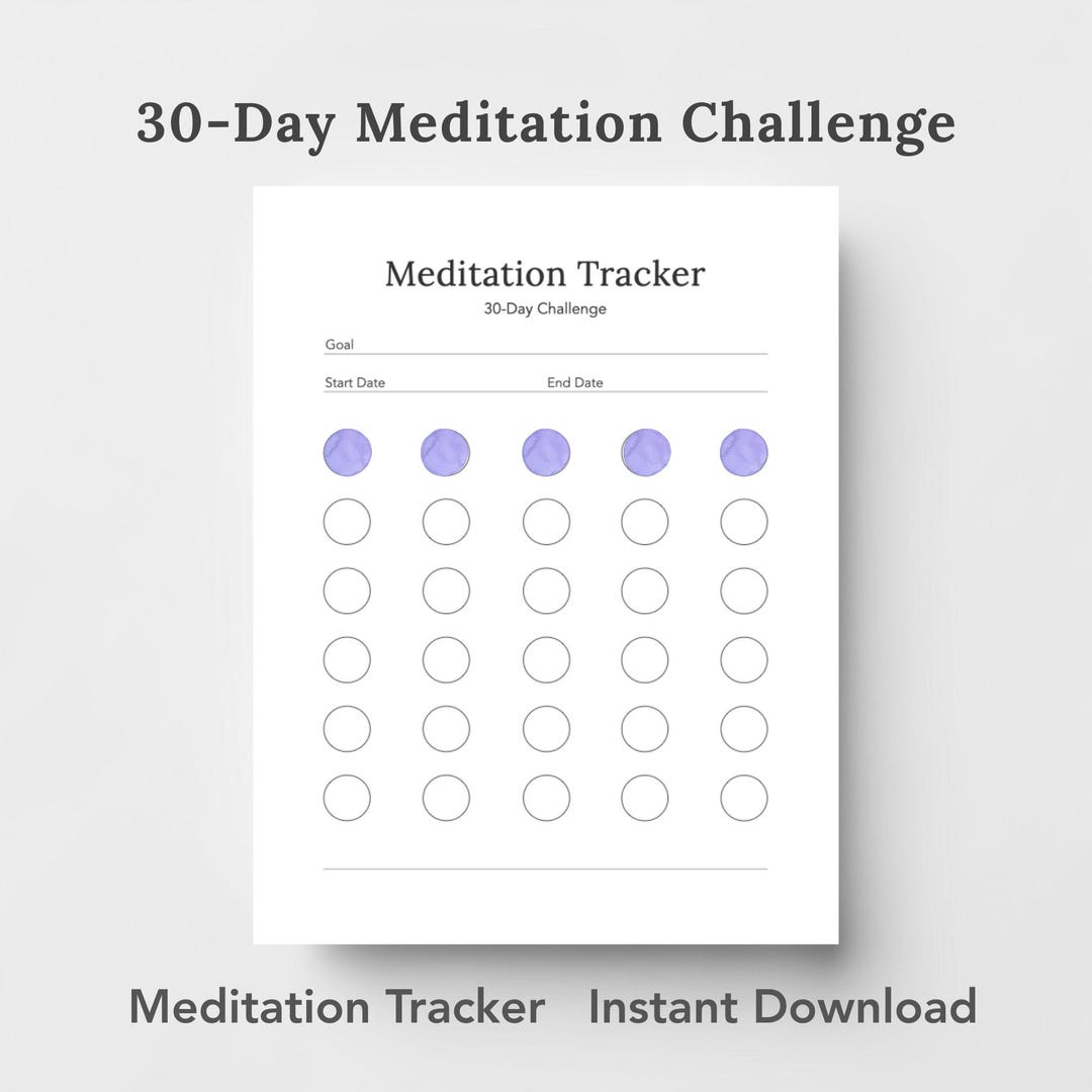 30 Day Meditation Tracker Printable , Mindfulness Habit , Daily Calm ...