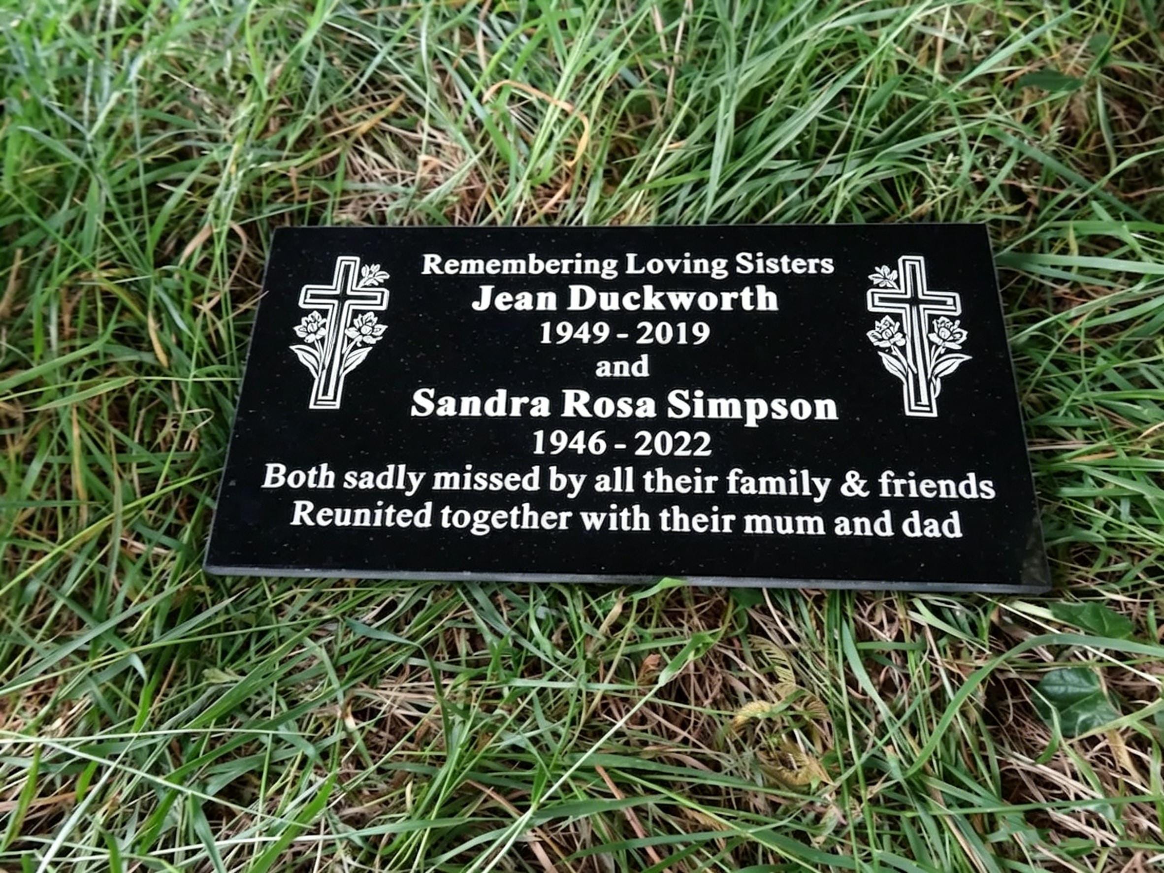 Custom Engraved Memorial Stone, Personalized Human Grave Marker, Black Granite Headstone with Cross Design, Sympathy Gift