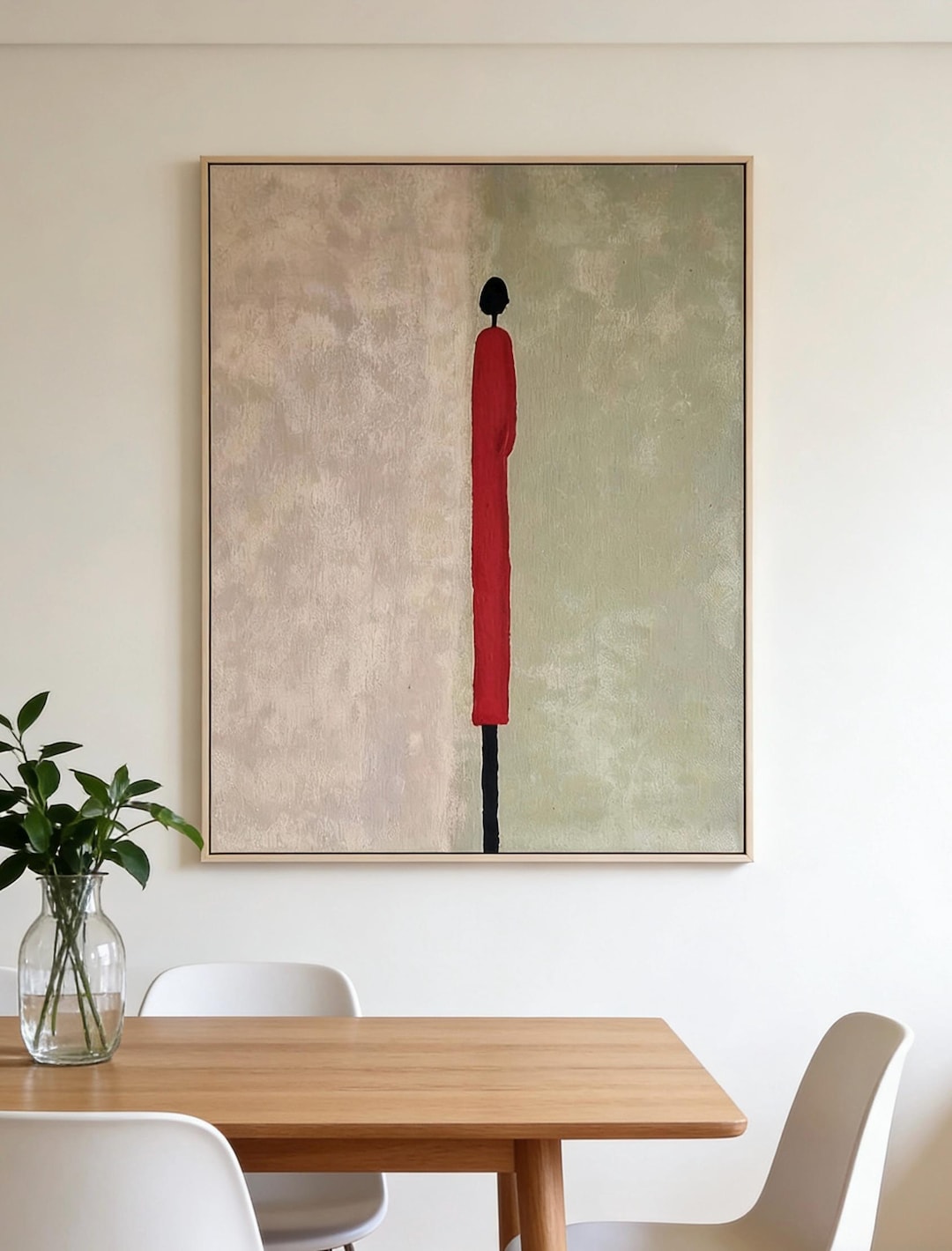 Minimalist Red Figure Abstract Painting, Modern Neutral Wall Art ...