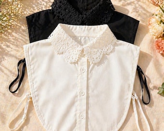Conjunto de cuello de encaje desmontable, inserto de camisa sintética blanca y negra, accesorio vintage para superponer capas