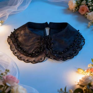 Detachable Peter Pan Collar, Hand Beaded Organza Lace Collar, 3 Layer Statement Collar, Elegant Blouse Accessory