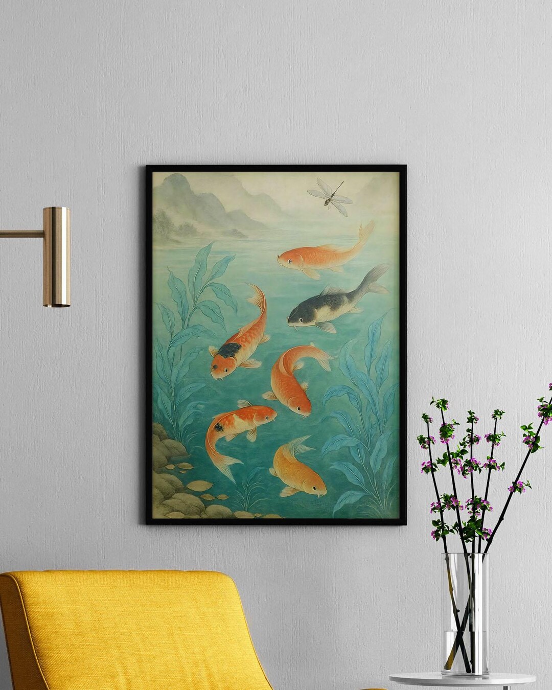 Vintage Koi Fish Pond Art Print, Japanese Zen Garden Wall Decor ...
