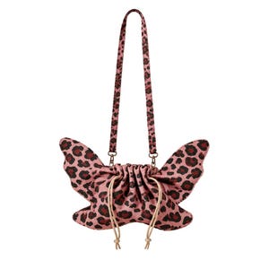 Butterfly Shoulder Bag, Leopard Print Drawstring Purse, Y2K Mini Handbag