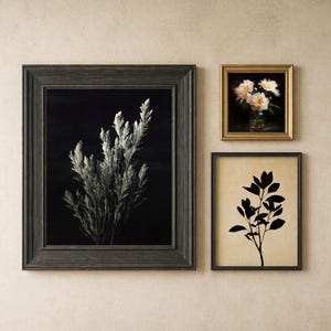 Dark Botanical Wall Art Set of 3, Moody Floral Prints, Vintage Black and Beige Decor, Neutral Gallery Wall, Printable Art