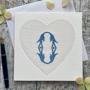 Carte de voeux brodée, carte unique romantique à encadrer ou à envoyer, carte d'anniversaire faite main, initiale vintage, vendeur britannique,