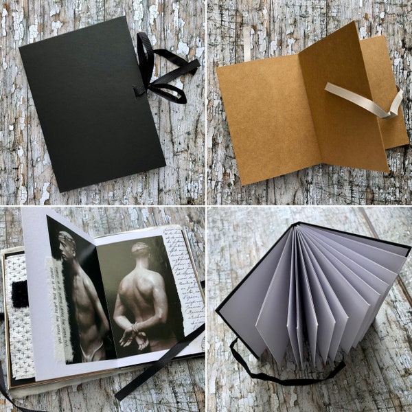 Small Blank Concertina Hardback Books For Junk Journaling and Scrapbooks, Small Blank Journals, Blank Books, Craft Supply, UK Seller