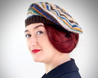 Beret, 1940's Style Beret, Hand Knitted Pure Wool Beret, 40's Style Hat, Adult's Beret, Tam, UK Seller, Style 1