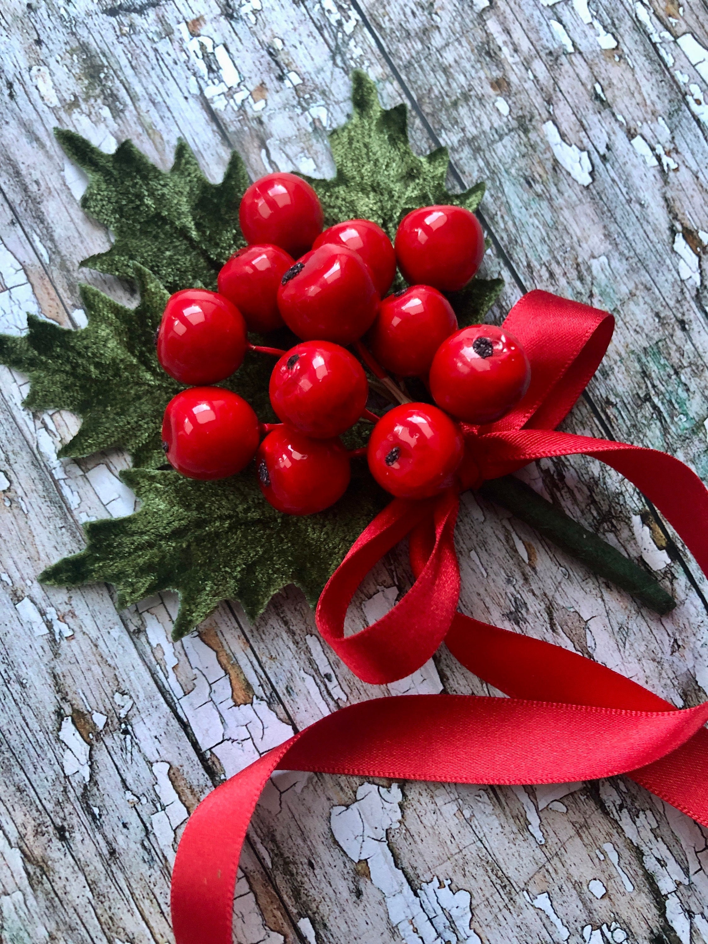 3 Vintage Plastic Holly Berry Picks Red Millinery 