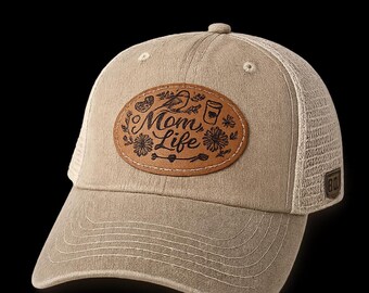Mom LIfe leather patch Hat