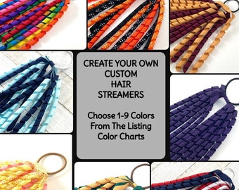 CUSTOM Korker Hair Streamers - You Choose Colors, Team and School Spirit Pigtail Hair Ribbons, Custom Hair Ties, Ponytail Holder Accessory,