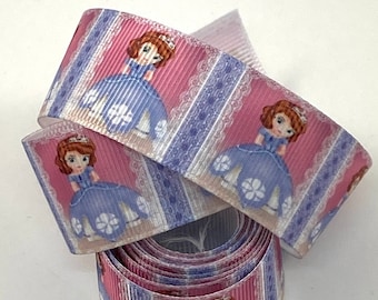 Princess Ribbon, Purple Princess 1" Ribbon, Purple Printed Ribbon, Ribbon Supply, Grosgrain, Hair Bow Supply, Sewing Ribbon, Scrap Booking