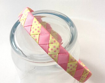 Pink and Yellow Headband, Lemonade Stand Headband, Summer Accessory, Braided Headband, Pink Lemonade, Headbands for Girls, Girls Headband