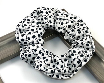 Soccer Scrunchy, Girls Sports Hair Accessory, Black and White Scrunchy, Soccer Ball Hair Tie, Child and Adult Scrunchies, Wrist Accessory