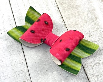 Summer Hair Bow OR Headband, Watermelon Red and Green Hair Clip, Summer Picnic Bow, Watermelon Headband, You Choose Clip Pony-O or Headband
