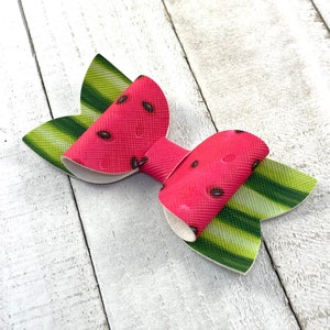 Summer Hair Bow OR Headband, Watermelon Red and Green Hair Clip, Summer Picnic Bow, Watermelon Headband, You Choose Clip, Pony or Headband image 1