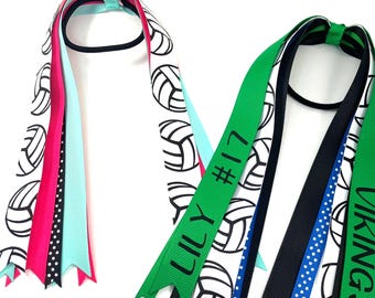 CUSTOM Volleyball Hair Tie Ribbons - Sports Team Bows, Ponytail Hair Streamers, Team Spirit Wear, Gift, You Pick Colors and Personalization