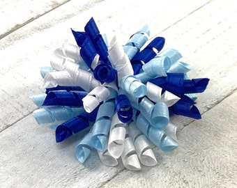 Small Blue and White Korker Hair Bow, Dark Blue Hair Bow, White and Blue Hair Bow, Light Blue Hair Clip, Korker, Small Hair Bows for Girls