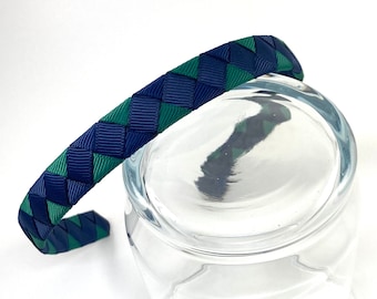 Hunter Green and Navy Blue Headband, Forest Green Headband, Blue and Green Headband, Dark Green and Dark Blue School Uniform Hair Accessory