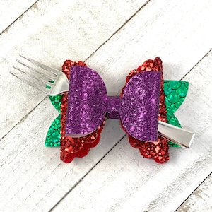 Mermaid Hair Bow or Mermaid Headband, Mermaid Princess, Red Purple Green Hair Bow, Under The Sea Bow, Fish Hair Clip, Faux Leather Hair Bow