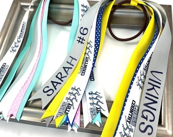 CUSTOM Cross Country Ponytail Hair Tie Streamers: Sports Ribbons, Running, School Team Spirit Wear Gifts, You Pick Colors & Personalization