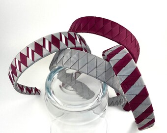 Burgundy Gray & White Woven Headband SET, Maroon Headband, Silver Headband, Grey Headband, School Uniform Headbands, School Hair Accessories