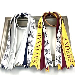 CUSTOM Track and Field Ponytail Hair Tie Streamers: Sports Ribbons, Running, School Team Accessory, You Pick Team Colors & Personalization
