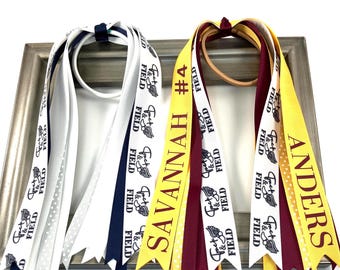 CUSTOM Track and Field Ponytail Hair Tie Streamers: Sports Ribbons, Running, School Team Accessory, You Pick Team Colors & Personalization