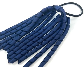 Navy Blue Hair Ribbons, Blue Pigtail Hair Streamers, Blue Pony Tail Hair Ribbons, Navy Blue Pigtail Streamers, Blue Ponytail Hair Ribbons