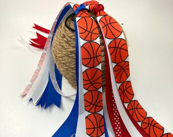 CUSTOM Basketball Ponytail Streamers, Basketball Hair Ribbons, Sports Pigtail Ribbon Hair Streamers, Custom Basketball Team Ponytail Bows