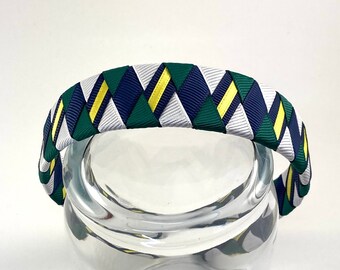 School Uniform Headband, Navy Blue Hunter Green White Yellow Headband, Tartan Plaid Woven Headband, Toddler Girls Teenager Adult Headband