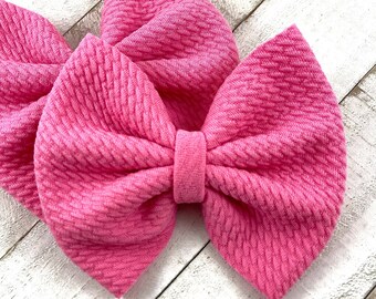 Pink Hair Bow or Pink Headband, Bright Pink Fabric Ponytail Bow, Summer Spring Bow, Baby Headband -You Choose Size, Clip, Ponytail, Headband