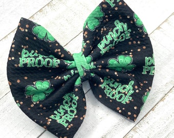 St Patrick's Day Shamrock Hair Bow or Headband, Pinch Proof Bow, St Patty's Day Pigtail Bows - You Choose Size, Clip, Ponytail or Headband