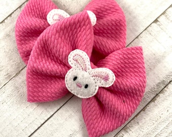 Easter Bows, Pink Hair Bow or Headband, Hot Pink Bunny Ponytail Bow, Bullet Fabric Bow, Baby Headband - You Choose Clip, Pony-o or Headband