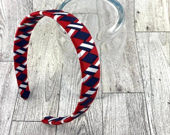 School Uniform Headband, Navy Blue Red White Tartan Plaid Woven Headband, School Uniform Hair Accessory, Girls Headband, Headbands For Girls