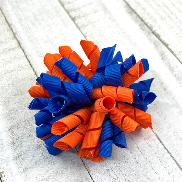 Blue and Orange Hair Bow, Royal Blue and Orange Korker Hair Bow,  Korker Hair Clip, Football Hair Bow,  Orange and Blue Hair Accessory